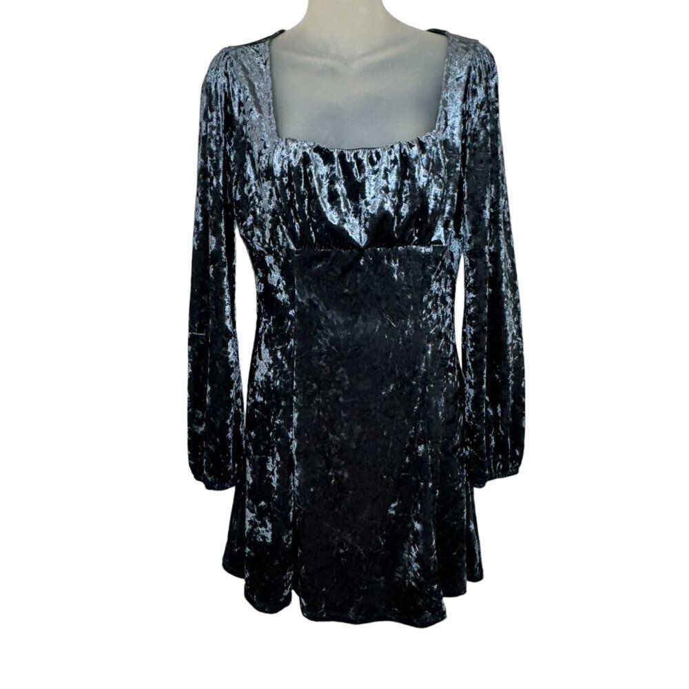 All in Favor‎ Long Sleeve Crushed Velvet Minidress in Steel Nordstrom M New